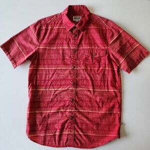 ALTAMONT Fielder Shirt Mens Large Red Orange Batik Print Short Sleeve African